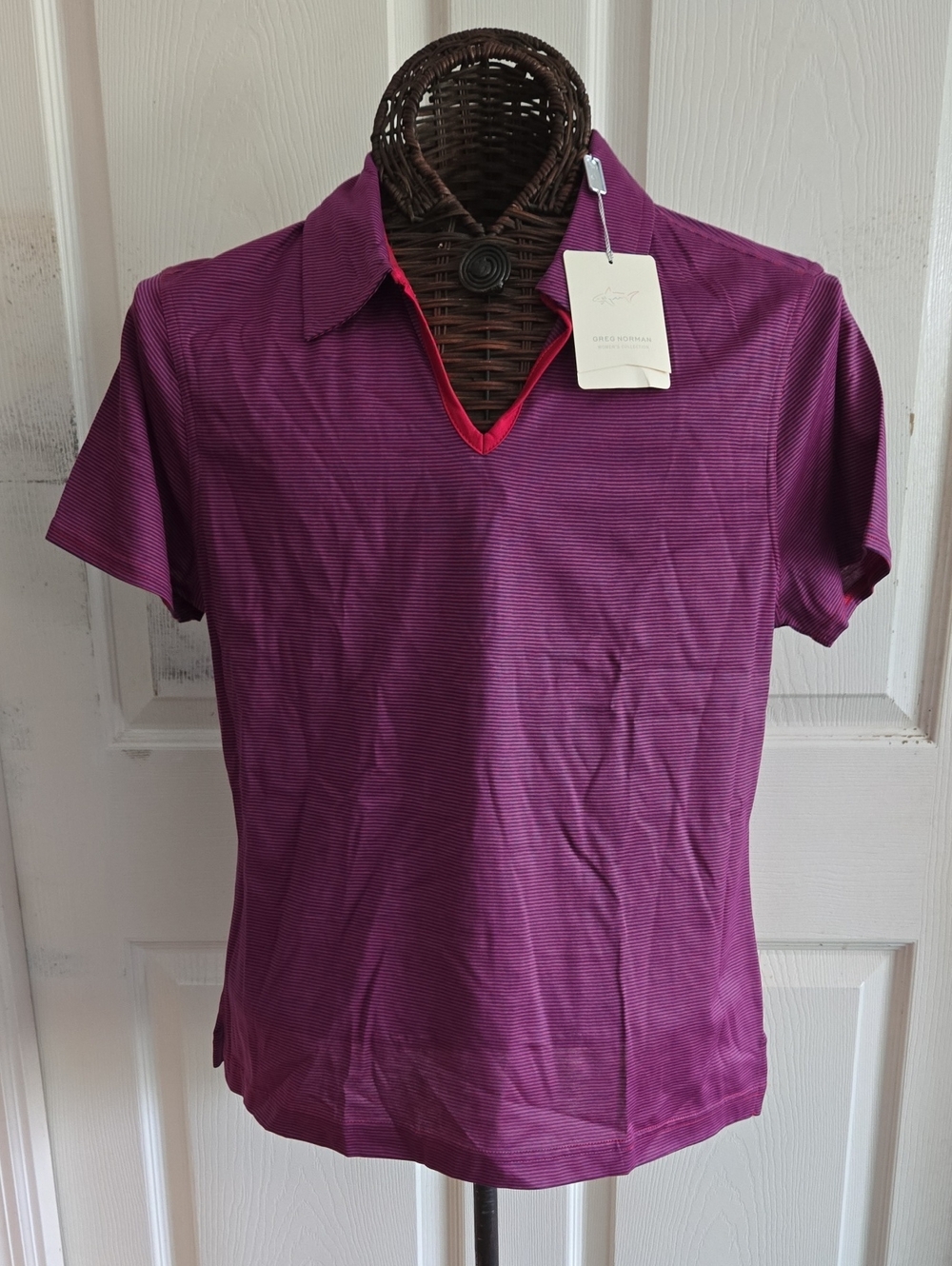 Greg Norman Women's  Purple-Magenta Short Sleeve Polo with Contrast Placket